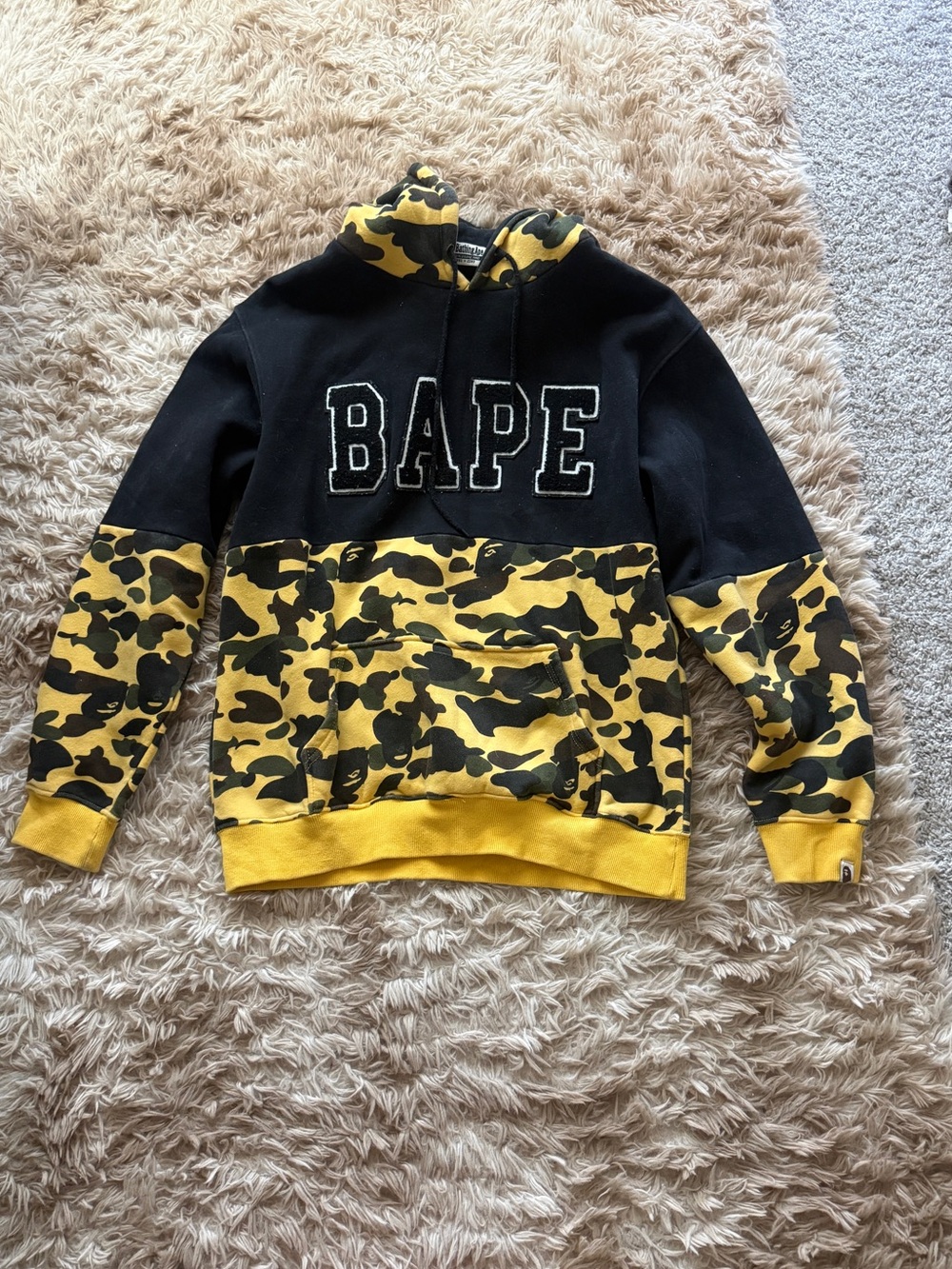 Bape Black and Yellow Camo Split Pullover Hoodie